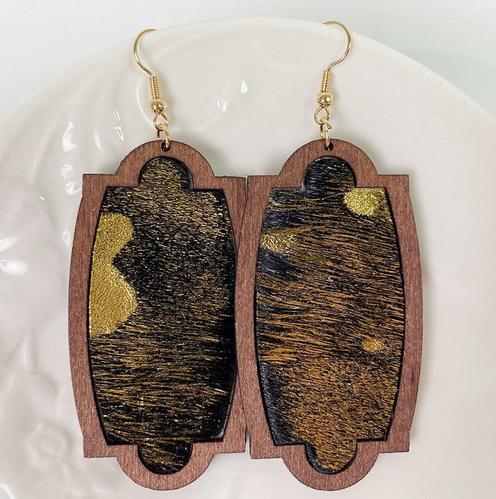 RTS: Cowhide & Wood Earrings-