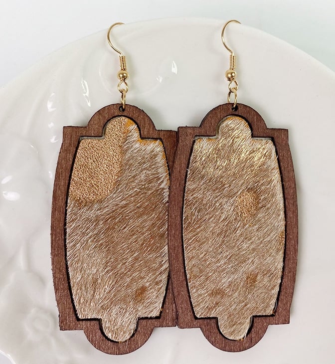 RTS: Cowhide & Wood Earrings-