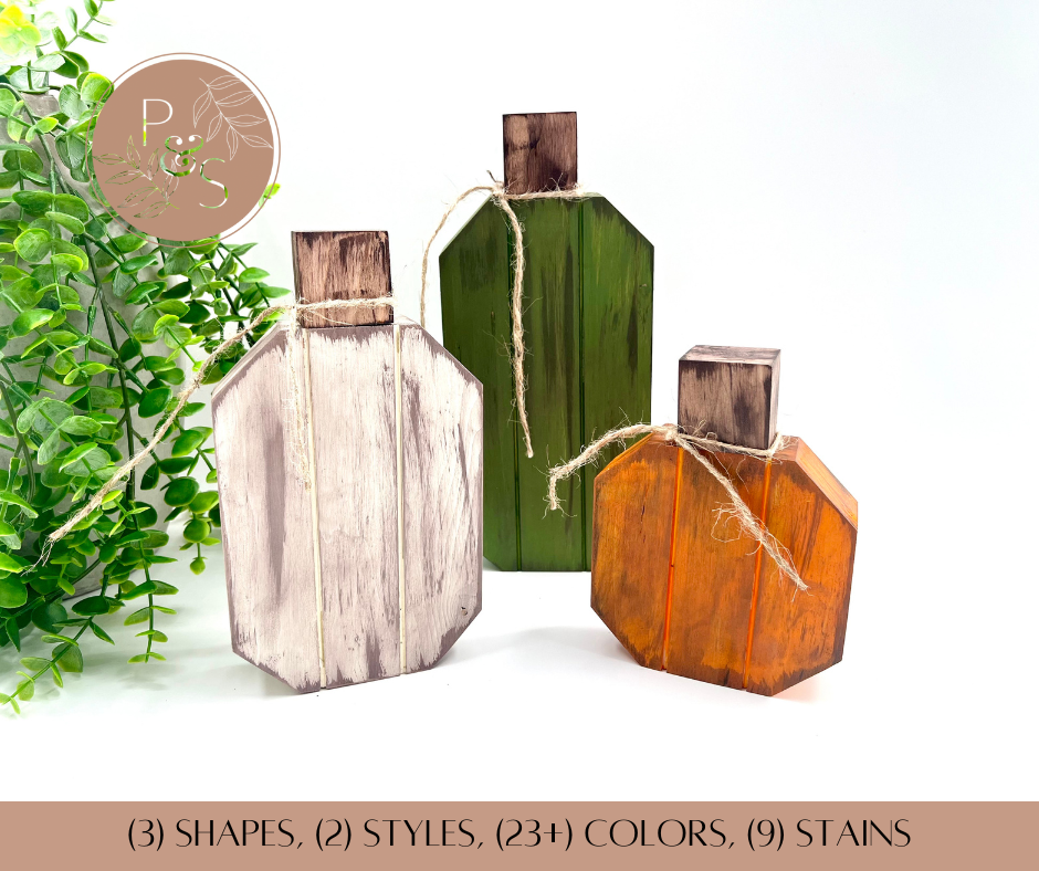 Rustic Wood Pumpkins - Set of 3 - Painted/Stained