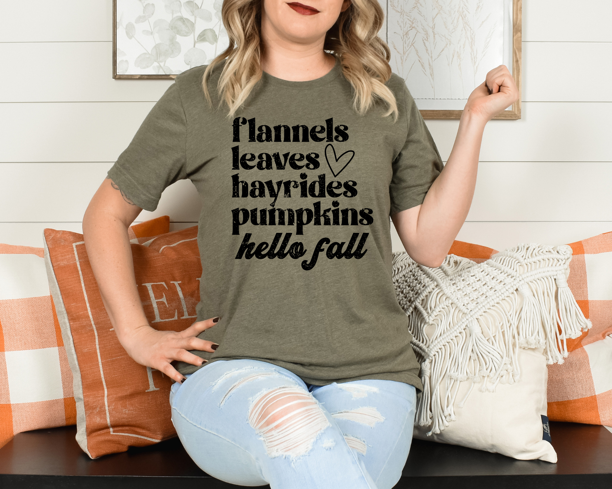 Flannels Leaves Hayrides Pumpkins Hello Fall - Tee