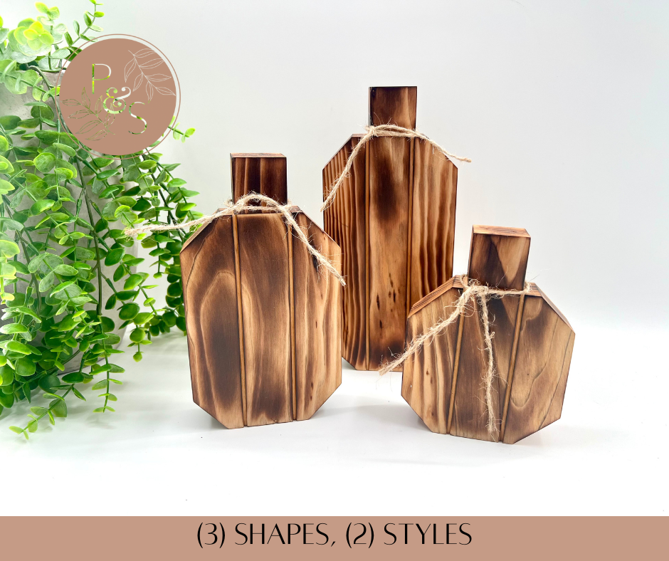 Wood Burned Pumpkin Set of 3