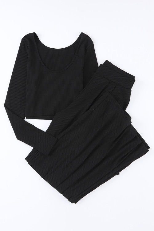 CYBER MONDAY BOUTIQUE PREORDER: Black Solid Ribbed Crop & Pant Set