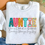 Auntie: She Is Clothed In Gratitude & Counting Blessing Everyday - Sweatshirt