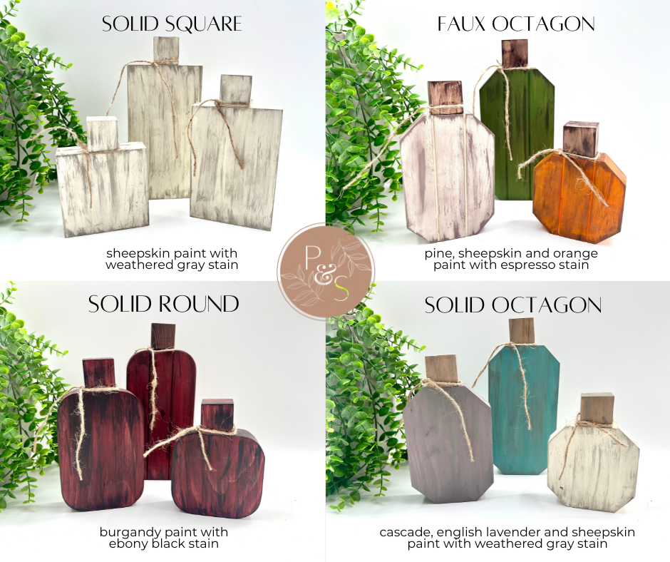 Rustic Wood Pumpkins - Set of 3 - Painted/Stained