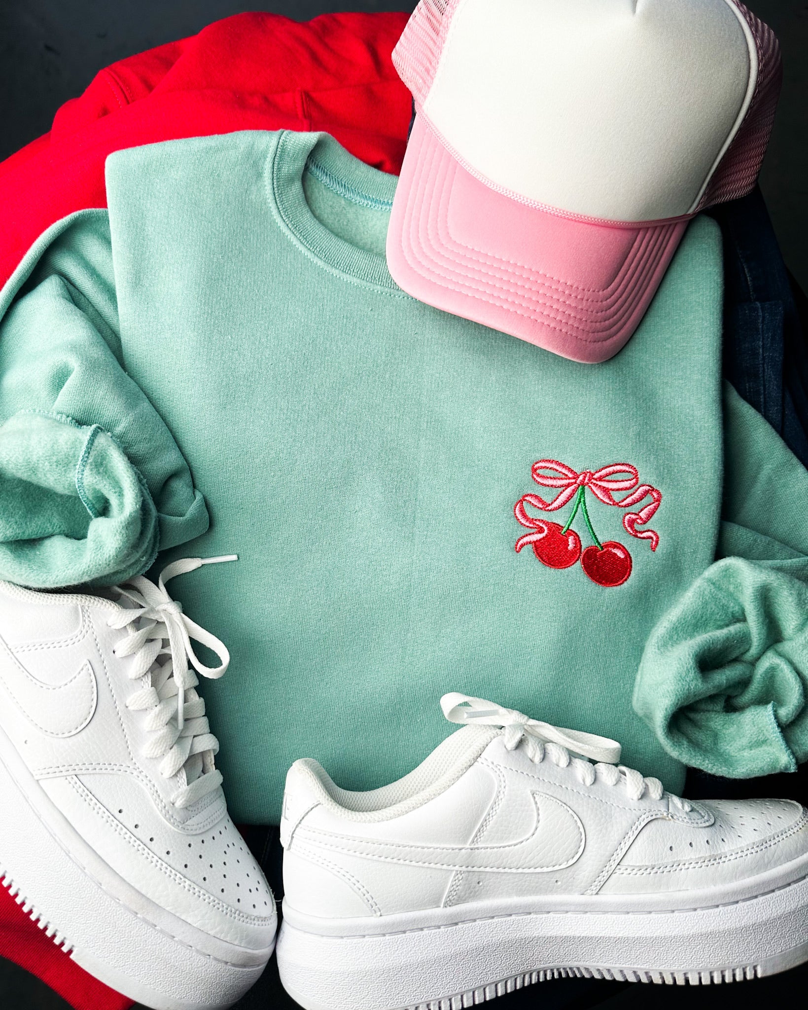 Cherry Embroidery Graphic Sweatshirt