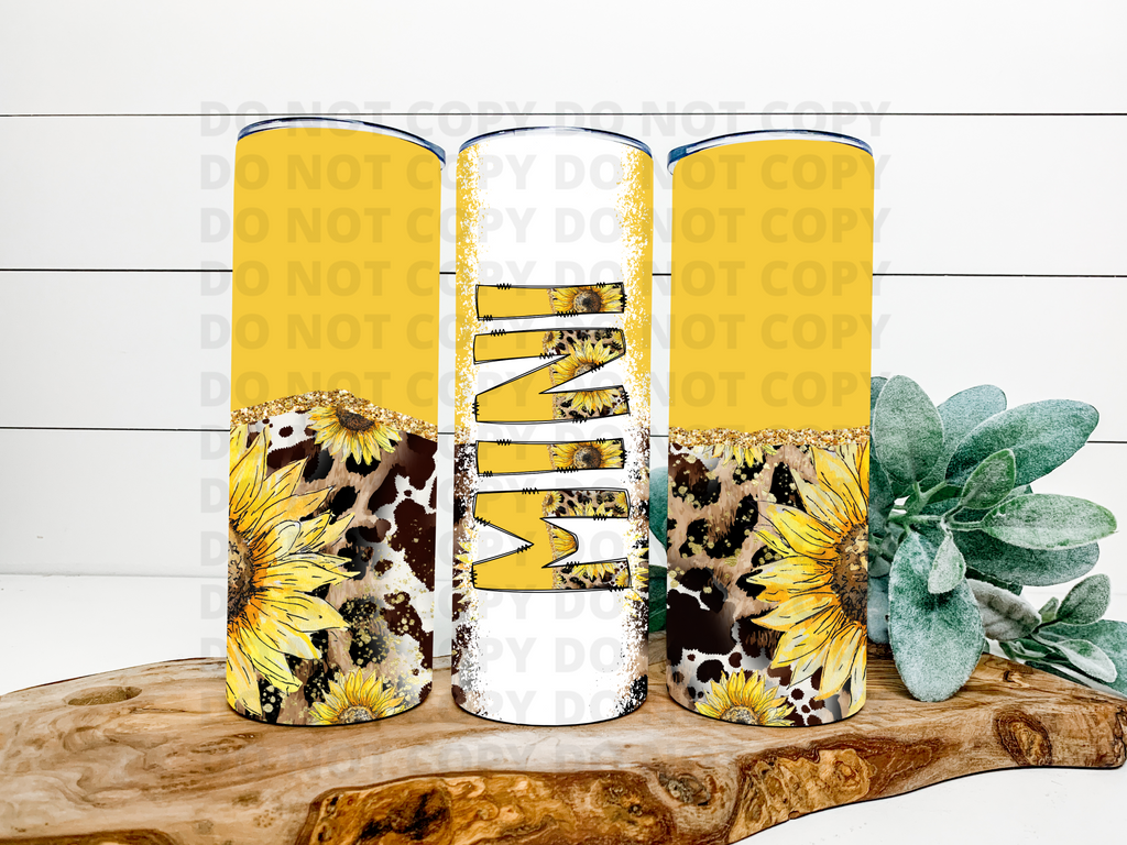 Yellow Sunflower Cheetah Cow Mini Tumbler