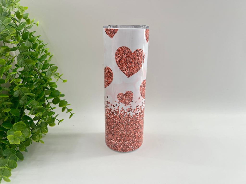 Pink & Red Glitter Heart - 20 oz Tumbler