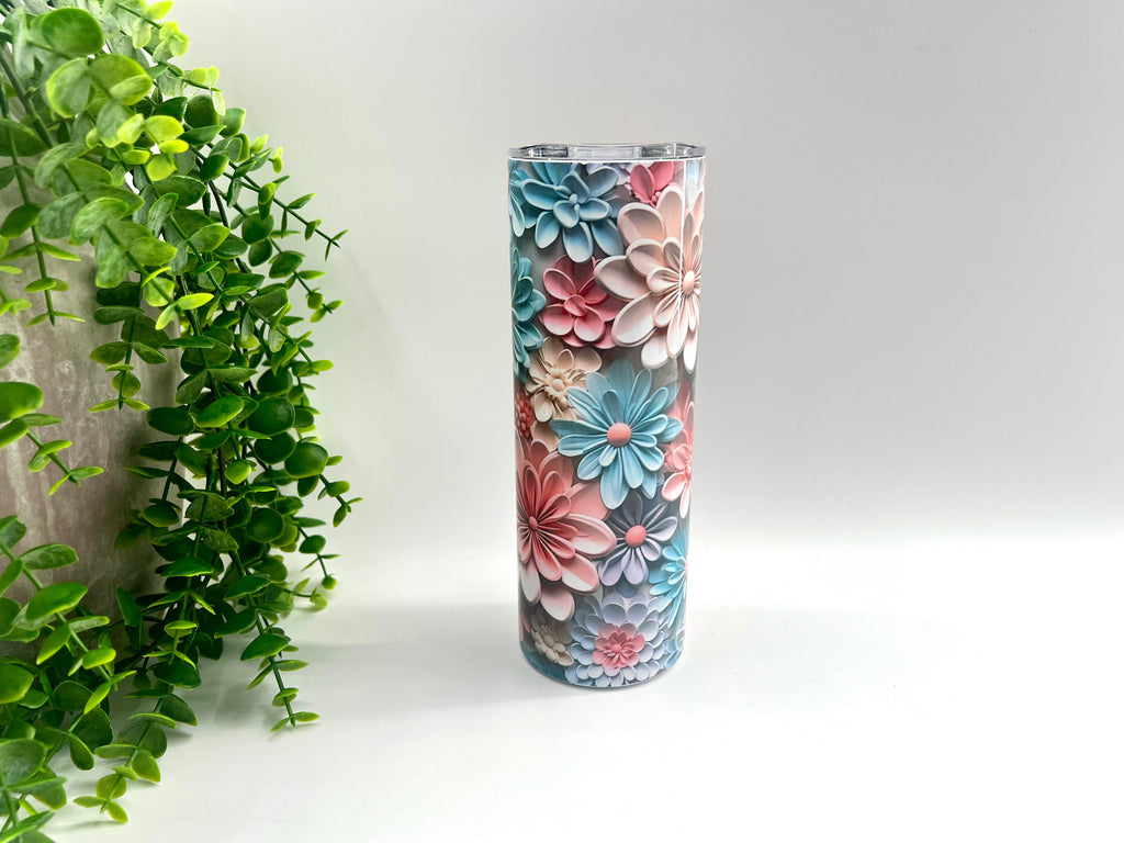 Pastel Daisy Flowers Faux (fake) 3D - 20 oz Tumbler