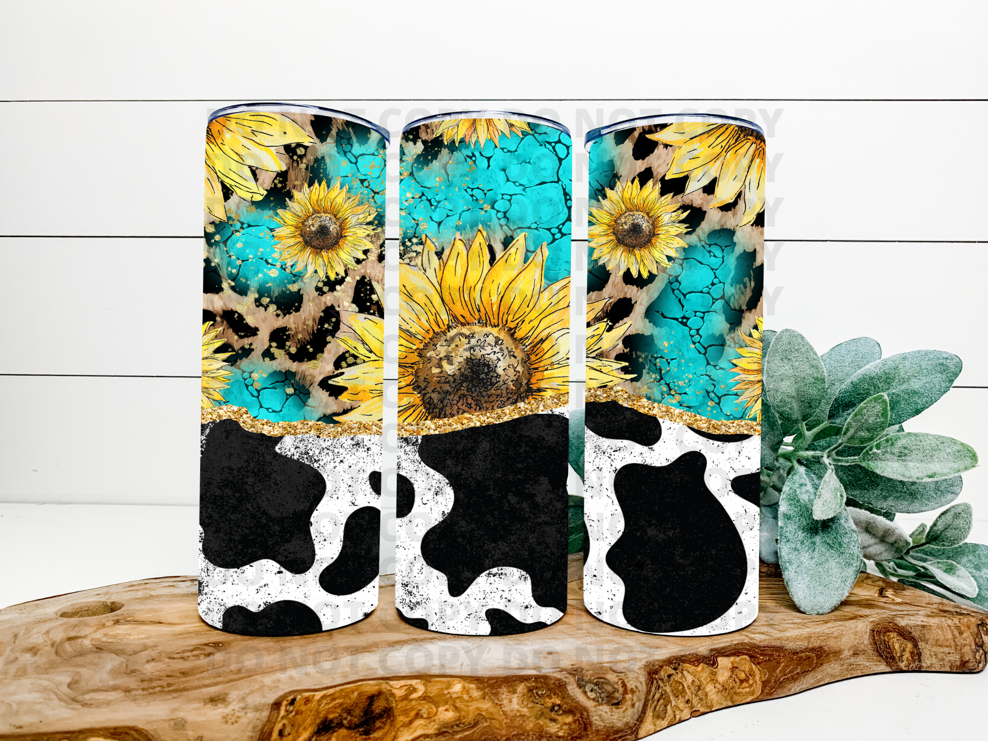 Cow Print With Leopard, Turquoise  &  Sunflowers Tumbler