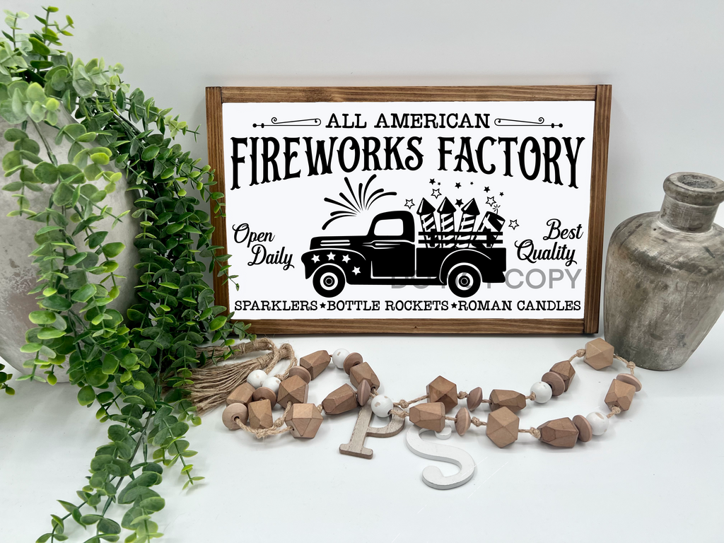 All American Fireworks Factory - 16x10” - Wood Sign