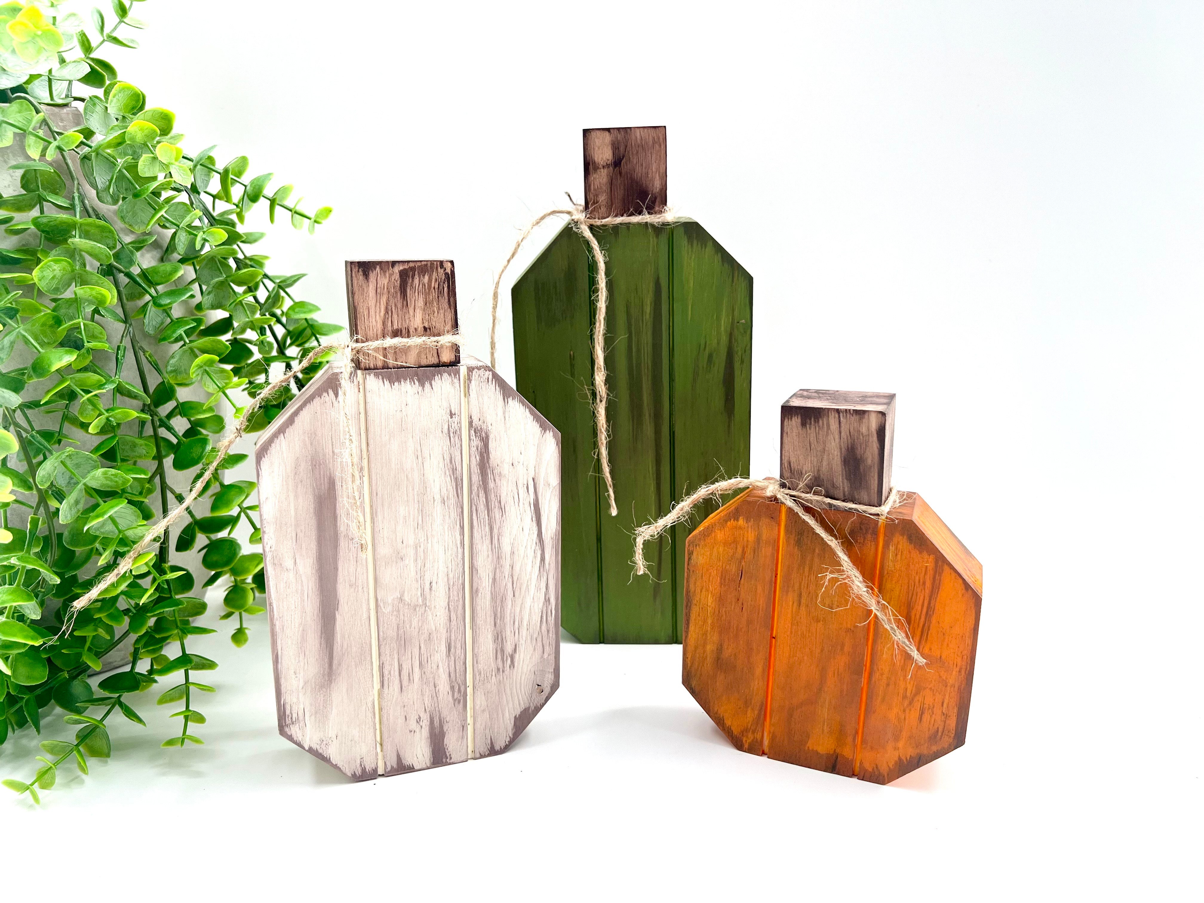 Rustic Wood Pumpkins - Set of 3 - Painted/Stained
