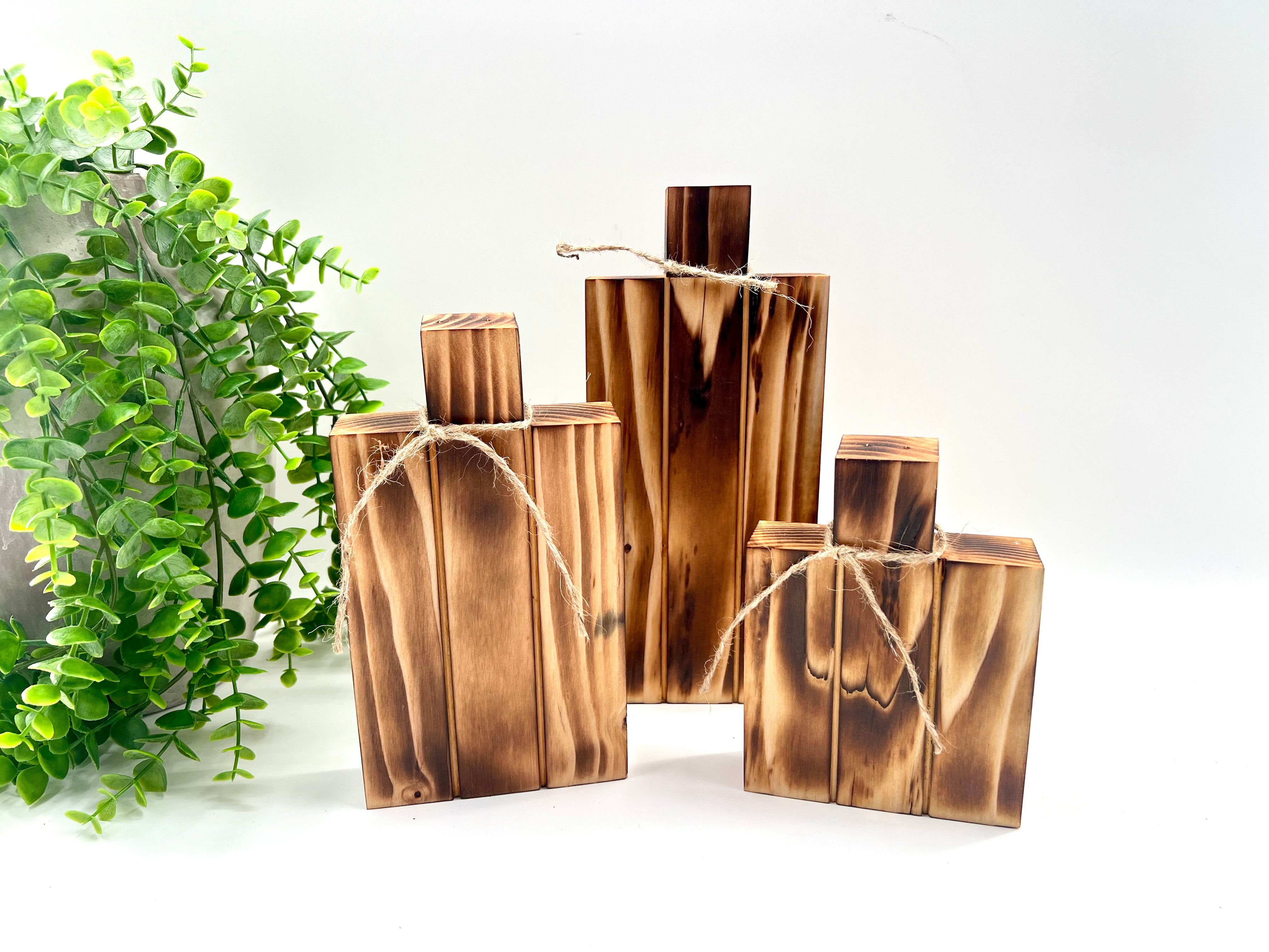 READY TO SHIP: Faux Square Wood Burned Pumpkin Set of 3