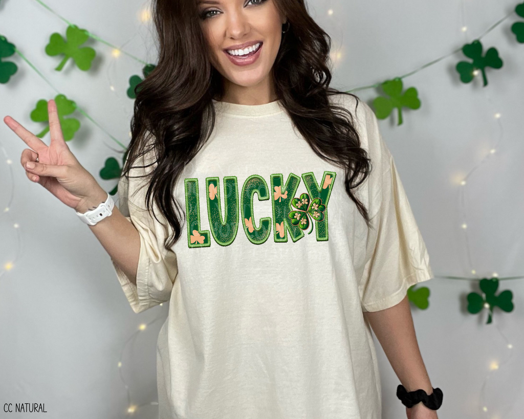 Lucky - Faux Embroidery Tee