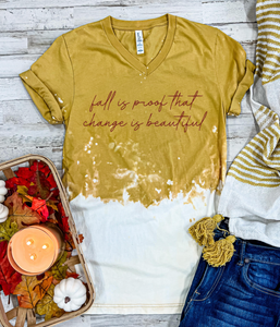 Fall Is Proof (Maroon Ink) Distressed Mustard V Neck