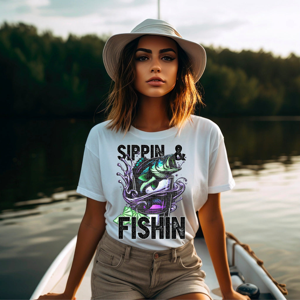 Sippin & Fishin - Purple - Tee