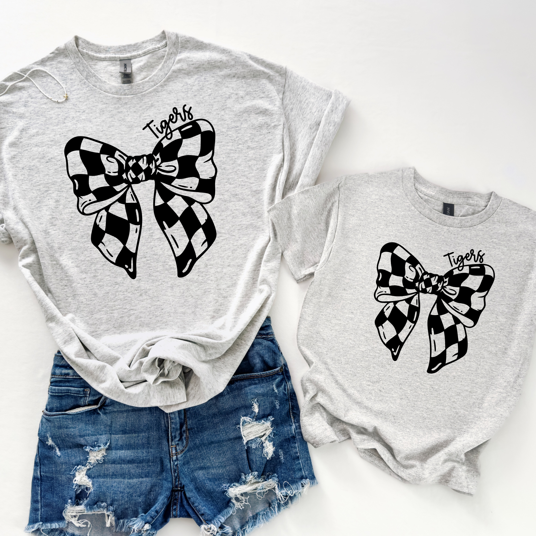 Checkered Bow Custom Graphic Tee -- youth & adult