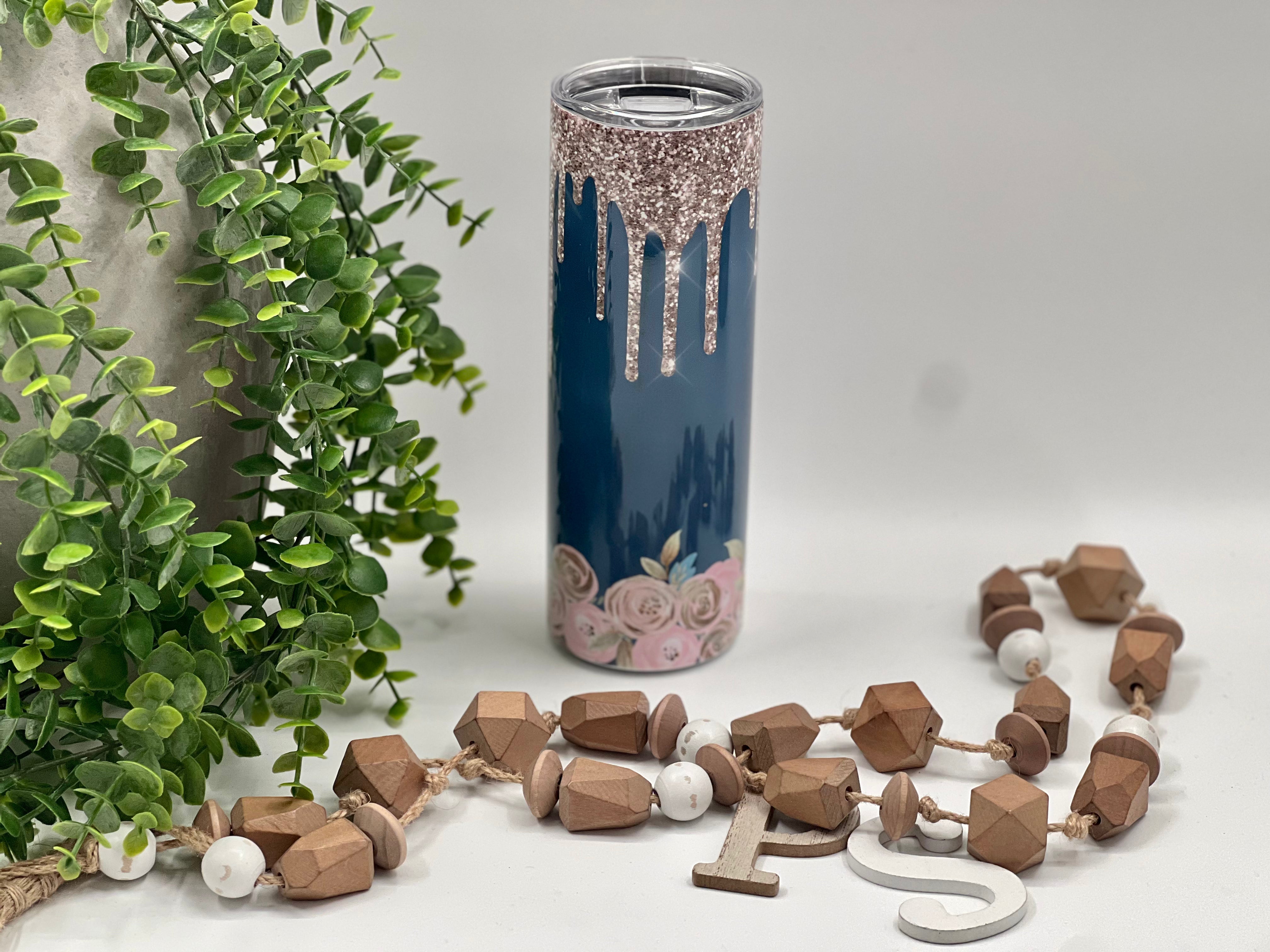 Navy Rose Gold Floral - 20 oz Tumbler