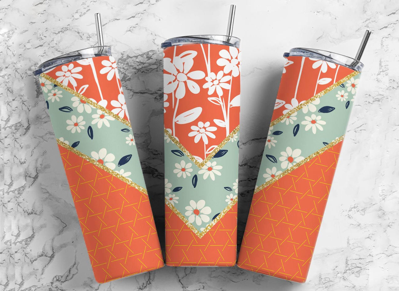 Orange & Sage Floral V Split - 20 oz Tumbler