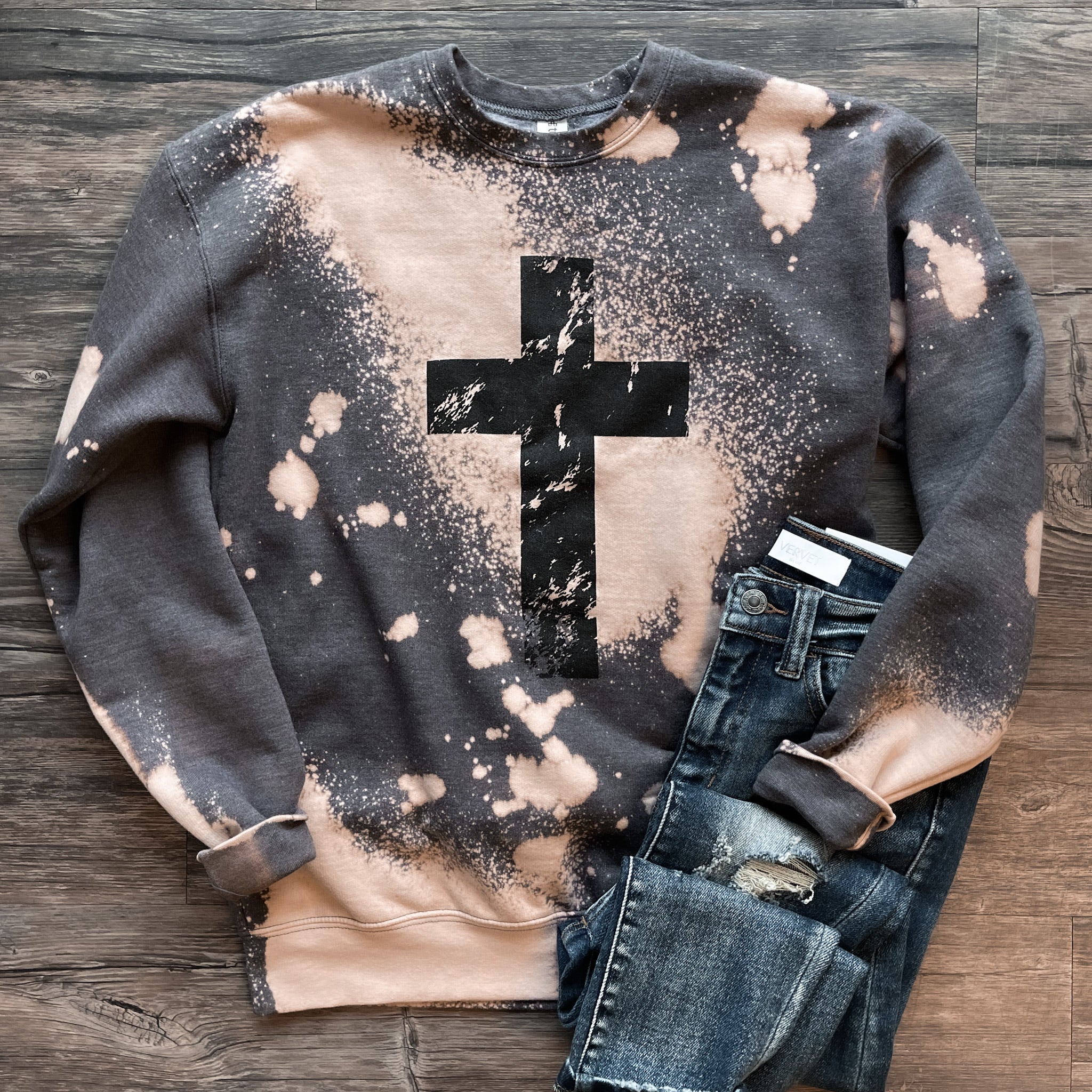 Distressed Cross Bleached Sweatshirt
