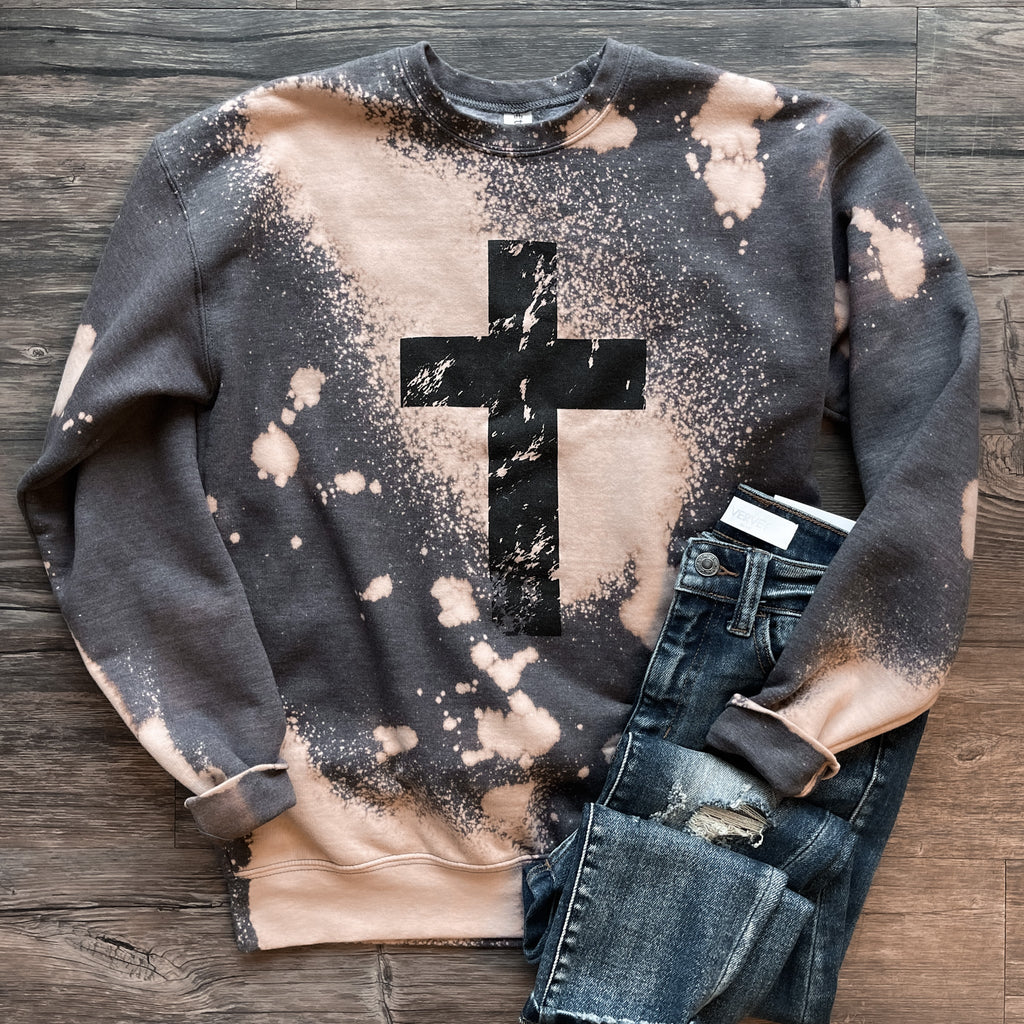 Distressed Cross Bleached Sweatshirt