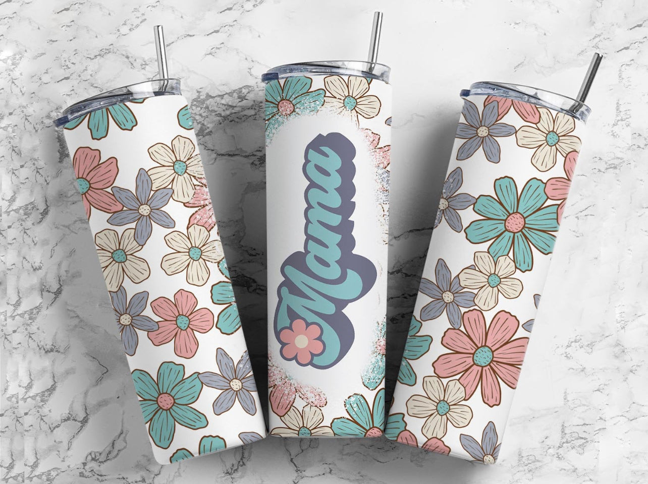 Retro Mama Flowers - 20 oz Tumbler