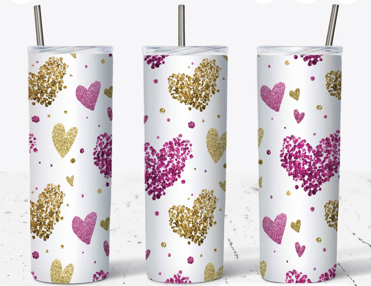 Pink & Gold Glitter Hearts - 20 oz Tumbler