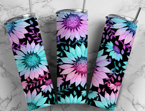 Pink Aqua Black Sunflowers - 20 oz Tumbler