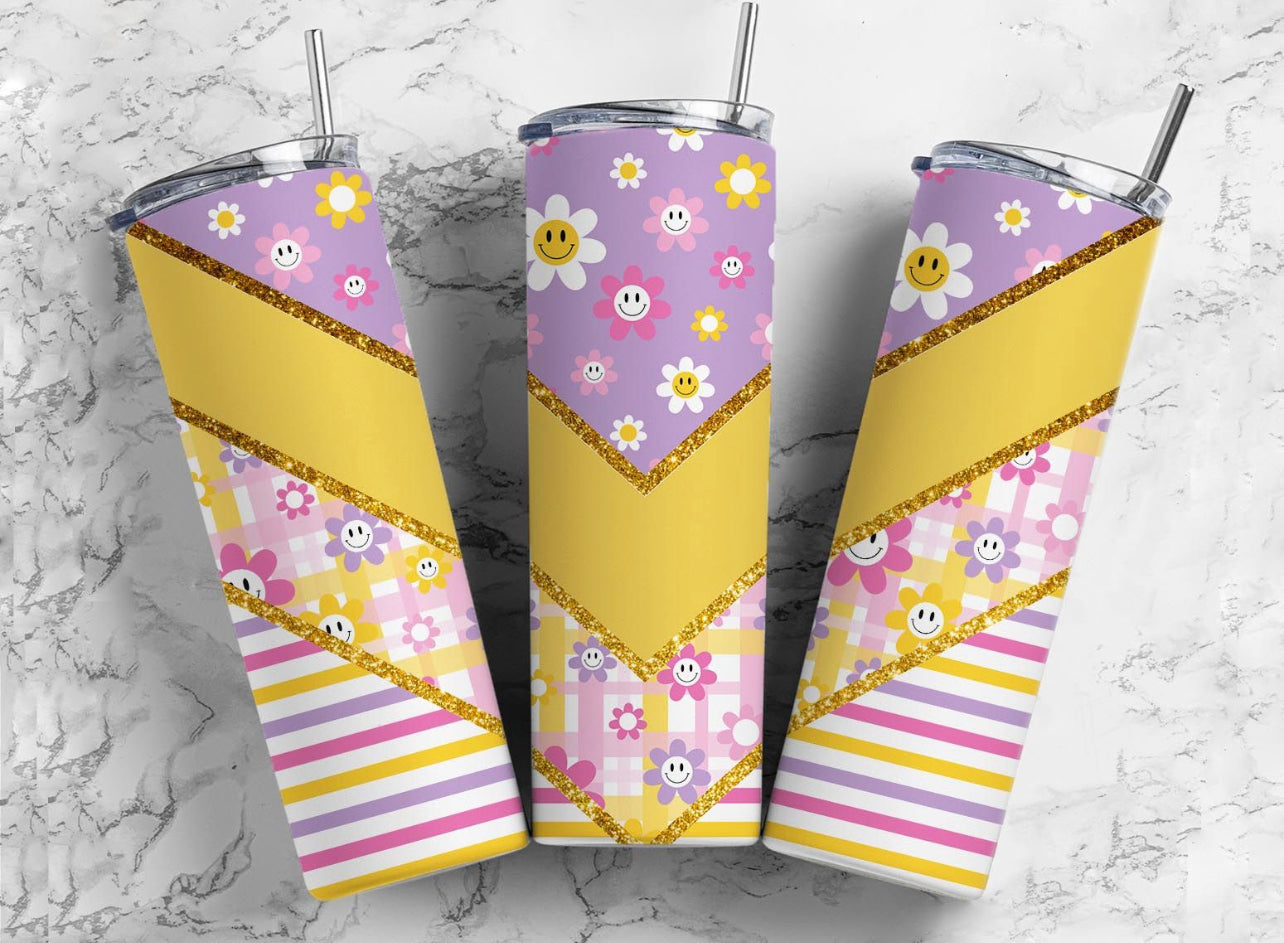 Purple Yellow Flower V Split - 20 oz Tumbler