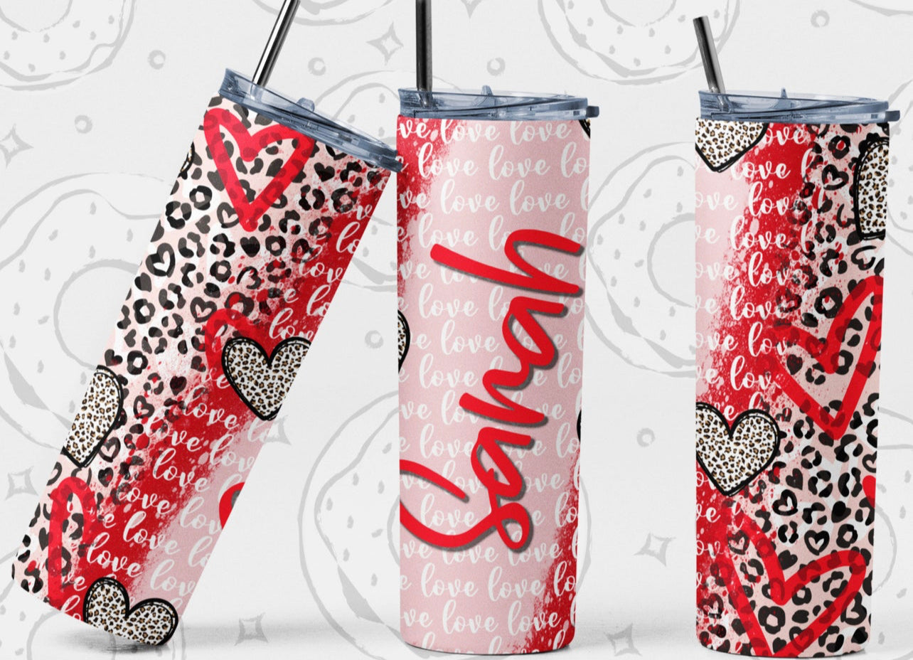 Red, Pink & Leopard Valentine Customizable Name - 20 oz Tumbler