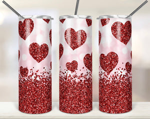 Pink & Red Glitter Heart - 20 oz Tumbler