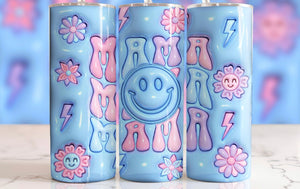 Mama Stacked Blue & Pink Retro Puff - 20 oz Tumbler