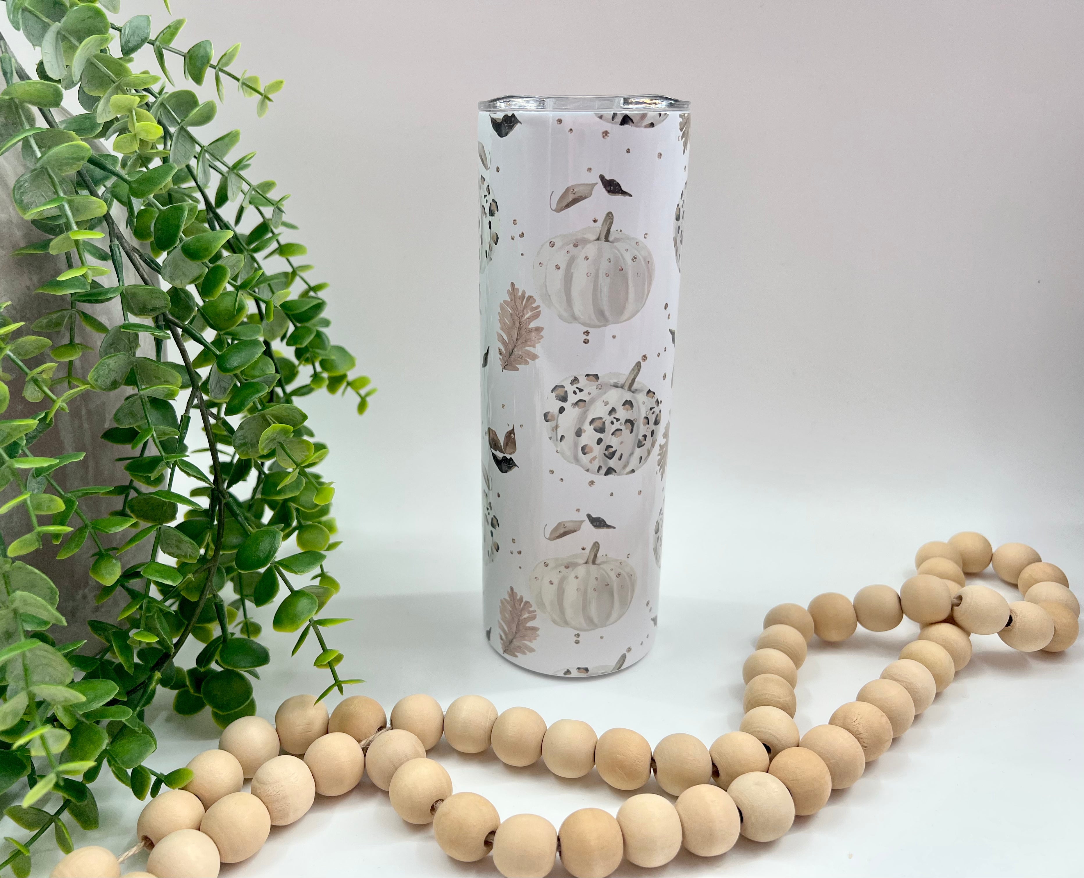 White Pumpkin Fall Leaves - 20 oz Tumbler