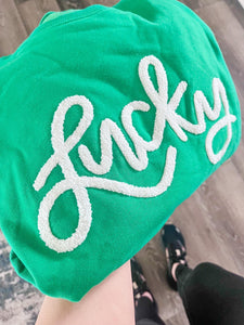 PREORDER: Chenille Cursive Embroidered LUCKY 1.20.25