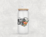 Stressed Blessed Coffee Obsessed - 16 oz Frosted Mason Jar