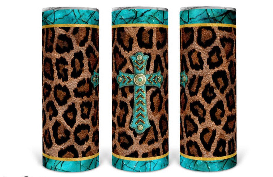 Teal Leopard Cross - 20 oz Tumbler